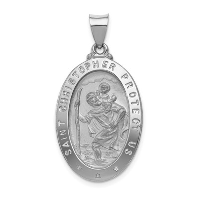 14k White Gold Saint Christopher Pendant Necklace Travel Protection Medal