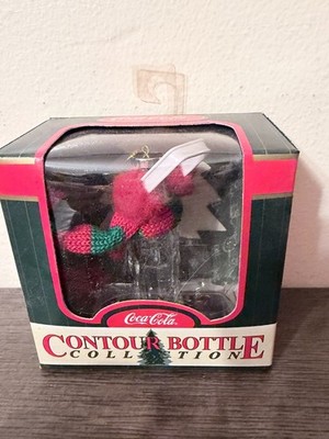 1999 Coca-Cola Red and Green Scarf Ornament Contour Bottle Collection New In Box