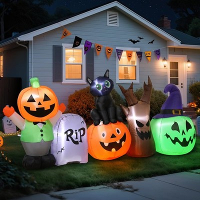 8 Fuß Halloween aufblasbare Dekorationen - schwarze Katze beleuchtet Kürbis Grabstein mit...