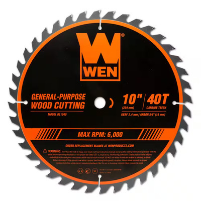 WEN BL1040 10 Inch 40 Tooth Carbide Tipped Professional Woodworking Saw Blade