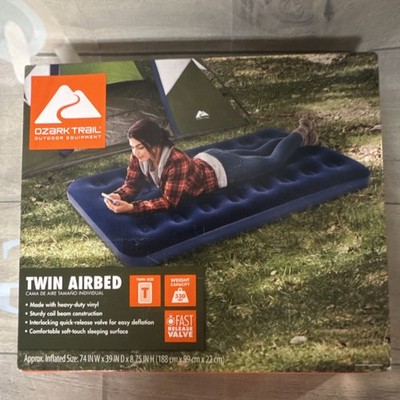 Ozark Trail Twin Air Bed Blue Camping Sturdy Coil Beam Quick-Release Valve