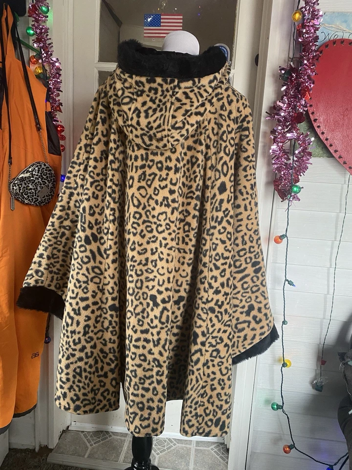 Vintage Cheetah Leopard Print Cape Jacket Faux Fur Old Hollywood Glam NWT XL-3X - Image 2 of 4