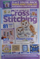 The World of Cross Stitching magazine Jan 2025 3-in-1 Value pack + Highland Cow
