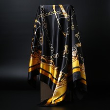 90 90cm square silk scarf Women Shawl Print Satin Hijab Female Lady muffler