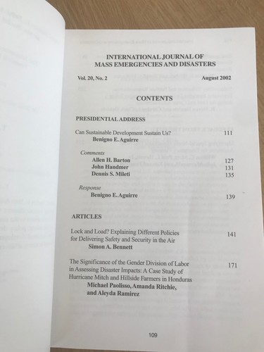 INTERNATIONAL JOURNAL OF MASS EMERGENCIES & DISASTERS - Vol.20 No.2 Aug.2002 - Picture 2 of 3