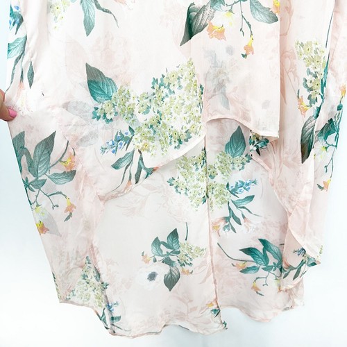 Meraki Sheer Tunic Top Sz L Blush Pink Floral Hi Low Coverup Flare Hem - Picture 3 of 7