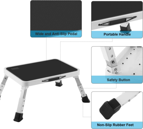 Folding Step Stool, Height-Adjustable Step Stool with Non-Slip Platform - 330Lbs - Picture 4 of 12