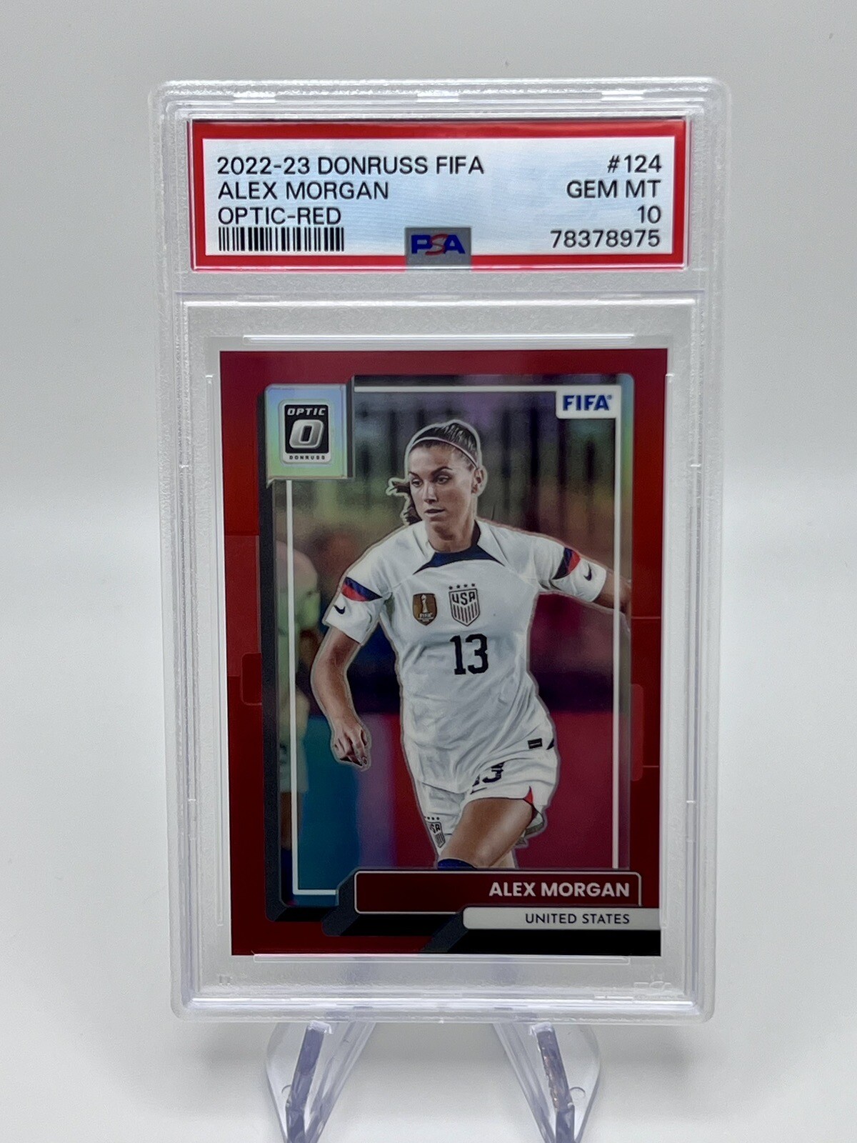 2022-23 Panini Donruss Alex Morgan Optic Red Prizm /165 PSA 10 Gem Mint USWNT