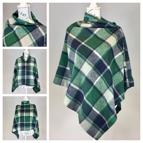 1010. Handmade Green check tweed Cape Poncho - Picture 5 of 9