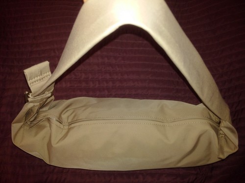 ZARA borsa a tracolla uomo nylon, grande stile banana, beige sabbia, zip 2 vie, unisex, L/M - Foto 4 di 16