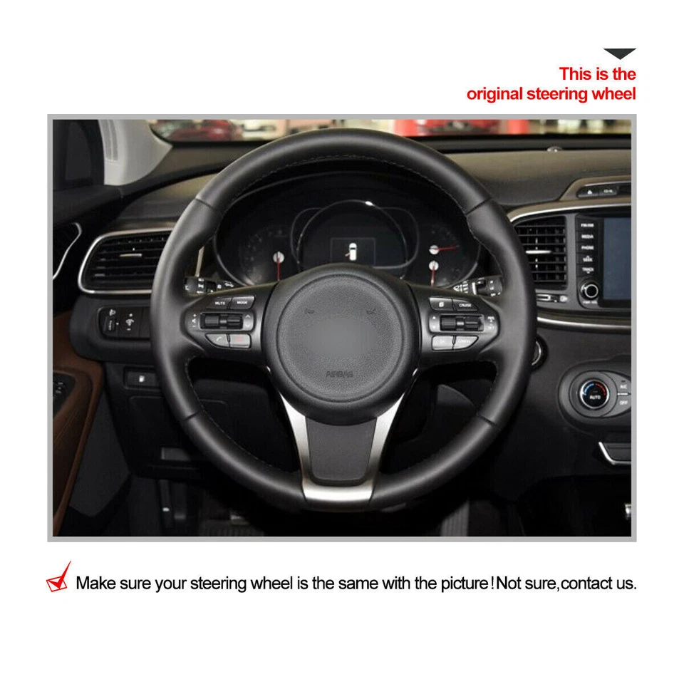 Cubierta antideslizante duradera de cuero negro para volante de coche para Kia Sorento 2016-19 Foto 4 de 4