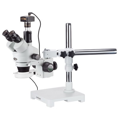 Amscope 3.5X-90X Trinocular Boom Stereo Microscope+5MP USB Camera+144-LED Light