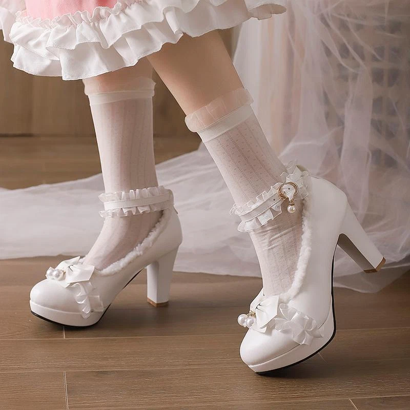 Zapatos de salón peludos Mary Jane Dow de tacón alto con cordones y correa al tobillo para mujer Foto 4 de 4