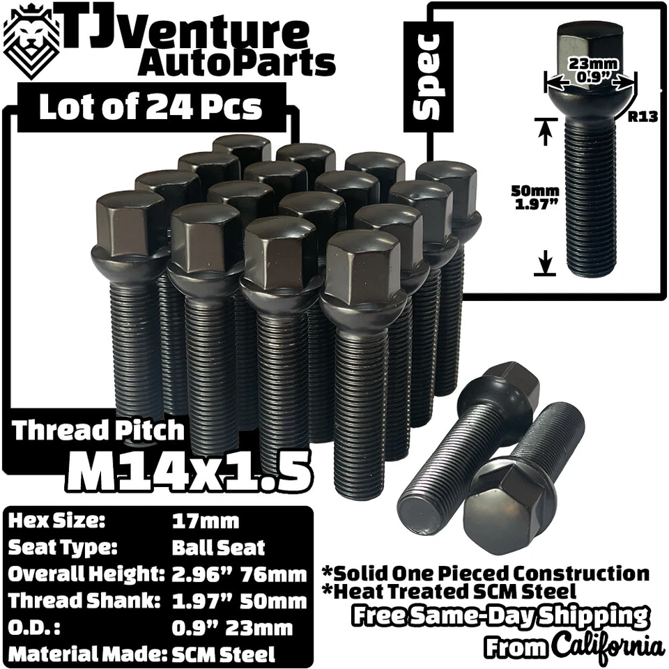 24 piezas pernos de asiento de bola negros M14x1.5 vástago de 50 mm aptos para Mercedes/Dodge Sprinter Foto 2 de 4