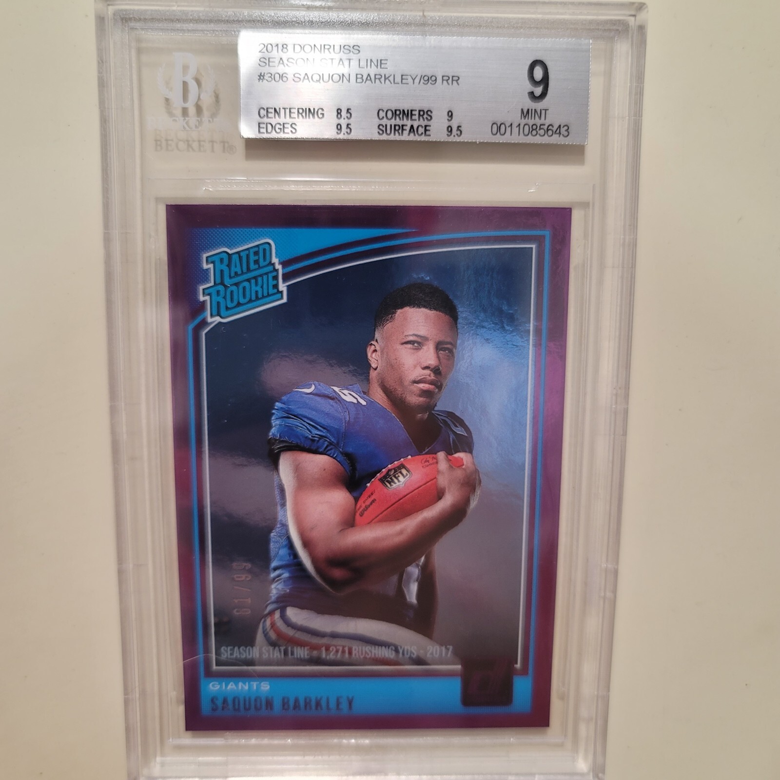 2018 Panini Donruss - Rated Rookie Stat Line Season #306 Saquon Barkley /99 (RC)