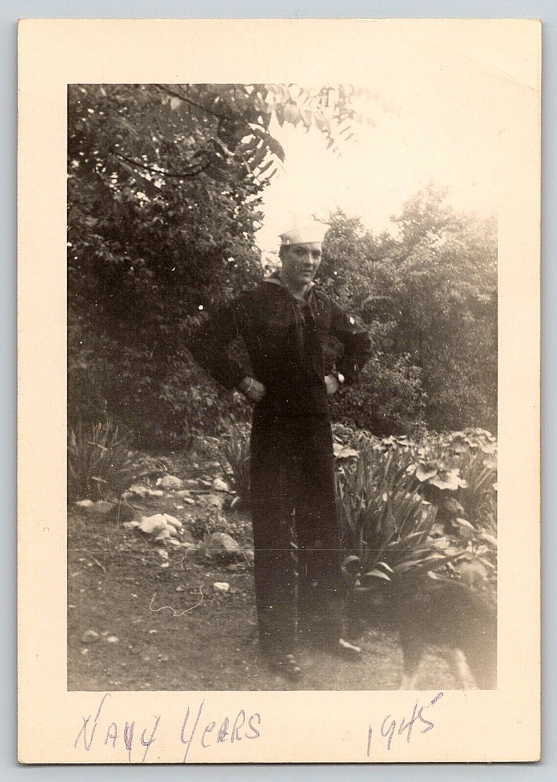 Vintage WW2 US Navy Sailor Photo with Uniform and Dog