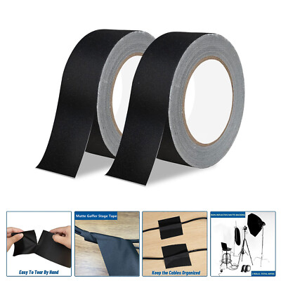 2x Pro Audio/Stage Wire Black Gaffers Tape 2'' x 100ft,Non-Reflective Easy Tear