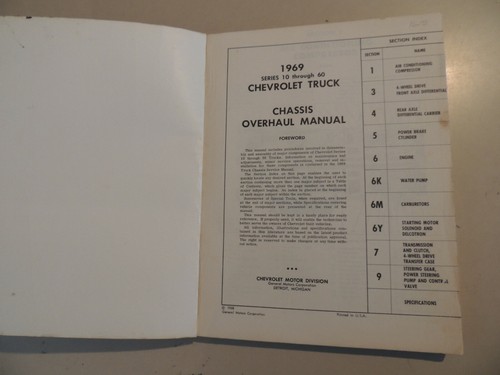 1969 Chevrolet G K 10 20 CA 20 30 Truck Serie 40 50 60 PA 20 30 Repair manual - Picture 3 of 11