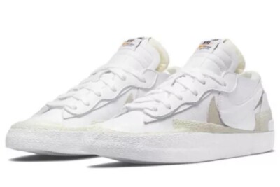 NWOB Sacai Nike Blazer Low White Sail Leather Sneaker DM6443-100 Men's Size 10.5