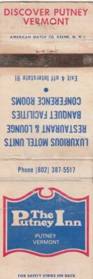 MATCHBOOK COVER - PUTNEY INN - PUTNEY VERMONT - RESTAURANT & LOUNGE - BAR - MAP