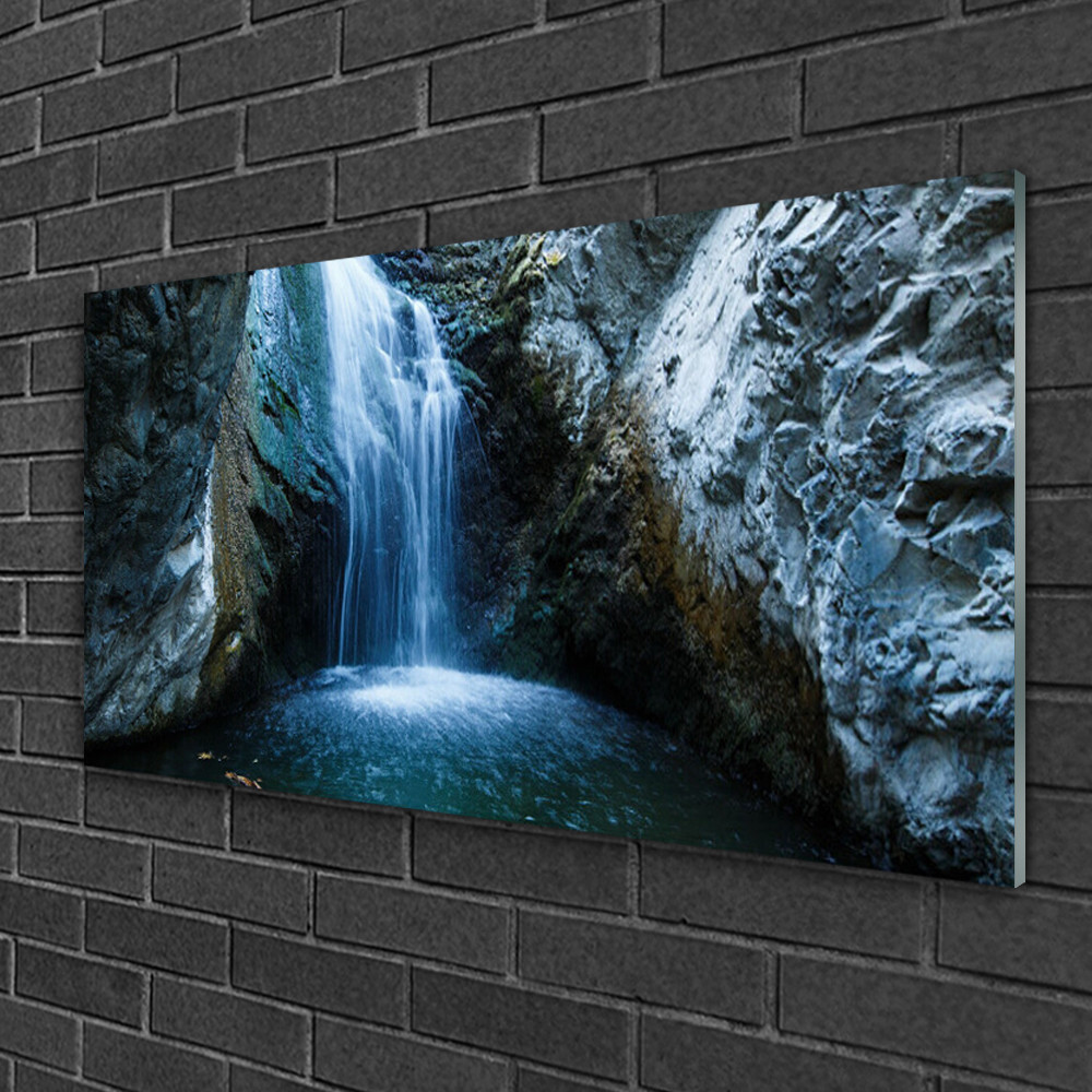 Tableau sur verre brillant 100x50 cm avec impression HD paysage de chute d'eau