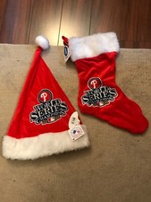 2008 WORLD SERIES CHAMPIONS PHILADELPHIA PHILLIES CHRISTMAS STOCKING & SANTA HAT