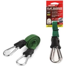 Dekton 18" Flat Bungee Cord With Carabiner Hook Clip 10mm Elastic Tie Down