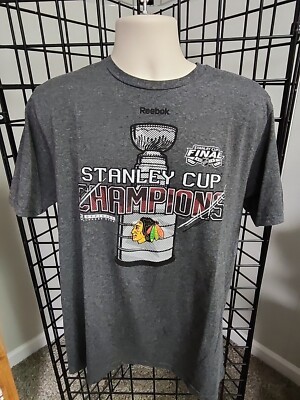 CHICAGO BLACKHAWKS 2015 Stanley Cup Champions Shirt Men’s Large Gray REEBOK  NWOT