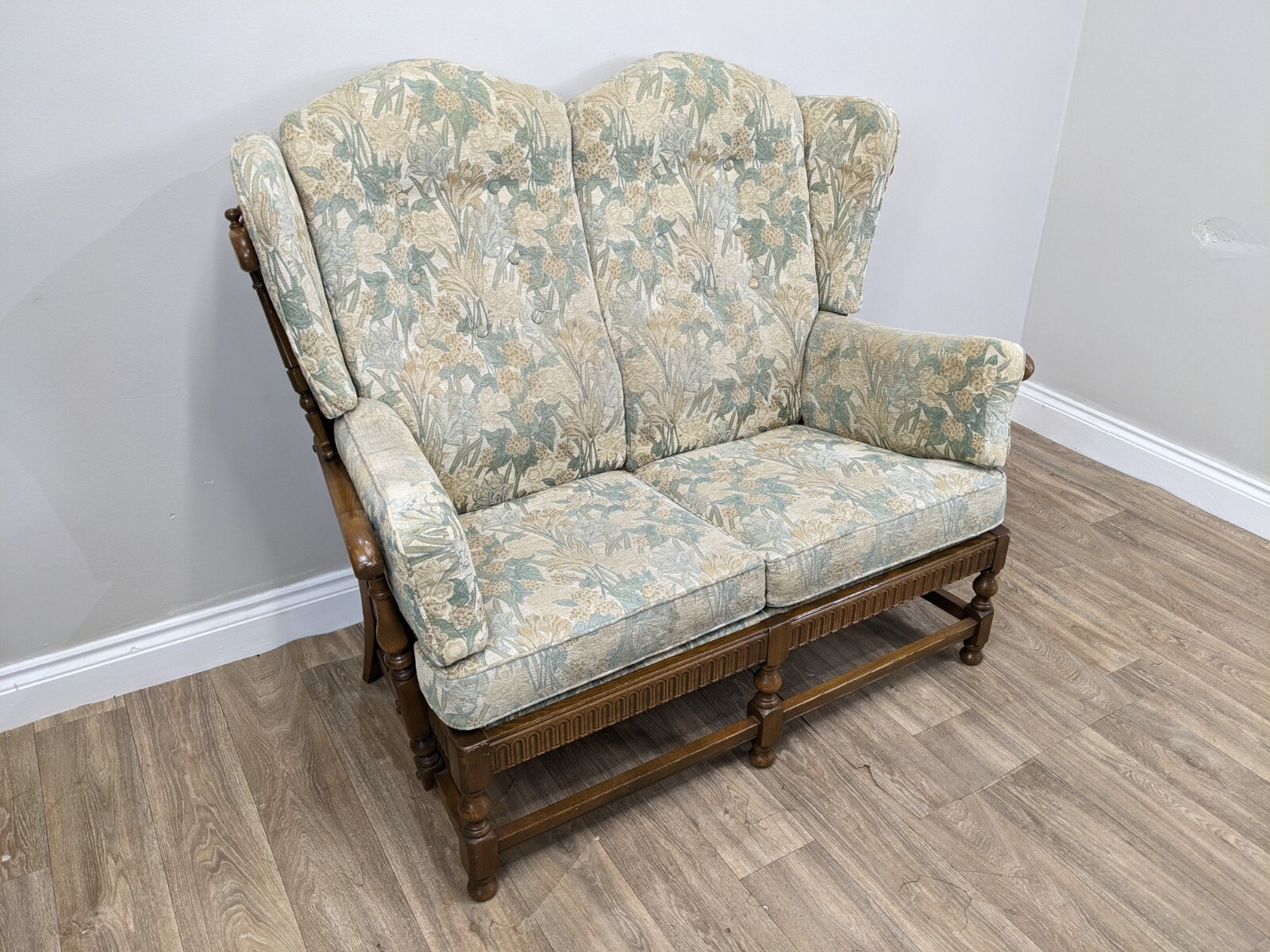 SOFA Vintage Ercol 2 Seater Wingback Settee Floral Print Removable