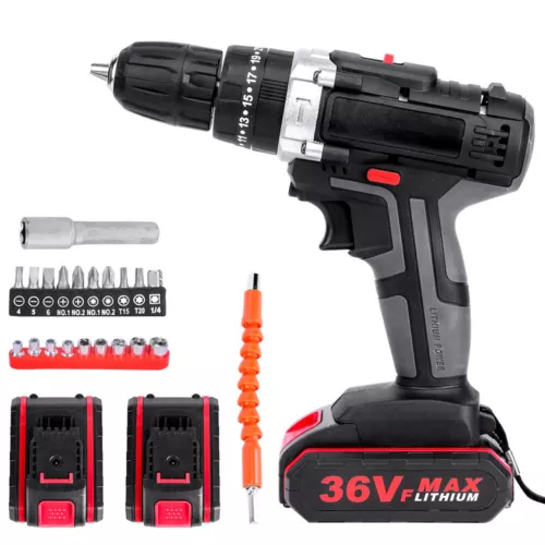 36V 2-Speed Electric Cordless Drill Screwdriver Hammer Impact w/ 2 Battery Kits - Picture 14 of 14