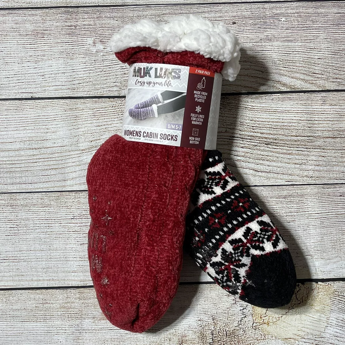 Muk Luks Women's Cabin Socks 2 pack. Size S/M (5-7). No Slip Grips On Bottom.