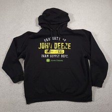 John Deere Hoodie Sweatshirt Mens XL Black Spell Out Deer Farm Outdoor