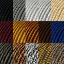 3 Core Braided Round Fabric Electrical Flex Cable Coloured 0.75mm SOLD PER METRE