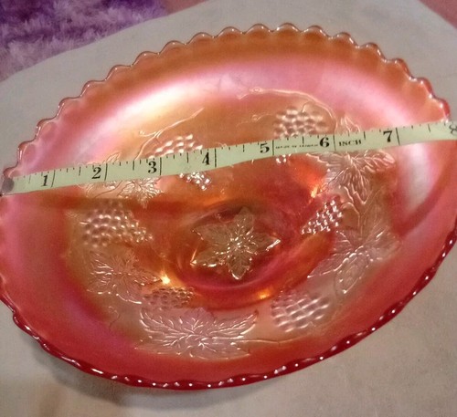 Beautiful Vintage Carnival Glass Grape Pattern Ruffle Edge Footed Bowl-no Chips - Picture 7 of 7