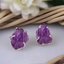Natural Healing Gemstone Stud Earrings 925 Sterling Silver Jewelry With Amethyst