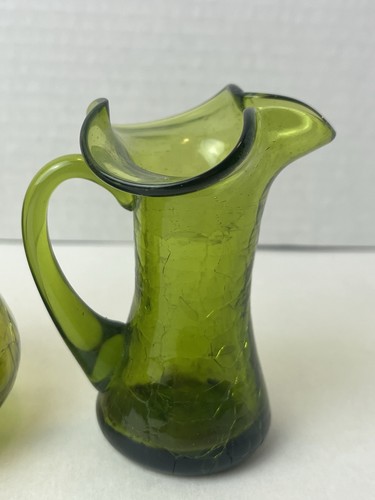 💥 Pilgrim Crackle Glass Mini Pitcher Lot Green & Amber WV Nice 1 Day Ship!👍 - Bild 8 von 10