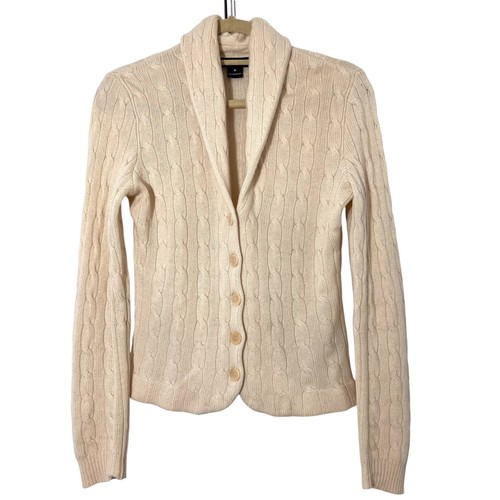 VTG Ralph Lauren Black Label Cardigan Womens M Cream Cashmere Cable Knit Luxury - Image 1
