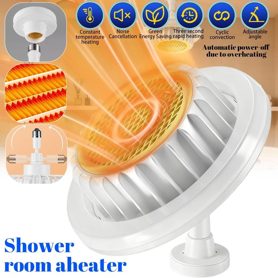 4PCS E27 Bathroom LED Light Heater 600W Ceiling Heating Fan Lamp Remote Control - Image 4 of 4