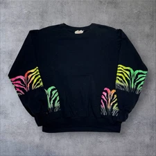 Vintage 80s/90s Rainbow Zebra Print Adult Black Essential Sweatshirt Medium