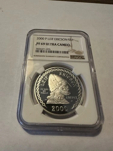 2000 Iceland 1000K Thousand Kronur Silver Leaf Ericson Commemorative NGC PF69UC