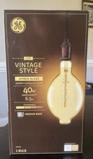 GE Large Vintage LED Amber Glass Light Bulb, 2000K E26 Dimmable, Decorative BT56