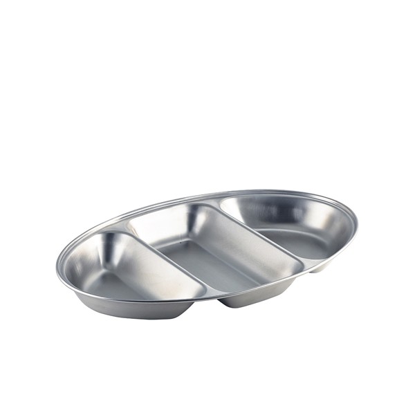 GenWare Stainless Steel Three Division Oval Vegetable Dish For Crockery 35cm/14""