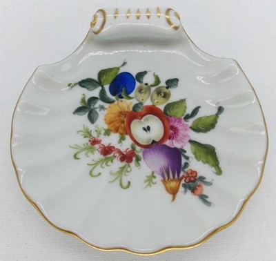 Herend Fruits and Flowers Small 4'' Shell Shaped Dish 8762 Hungary Exclnt