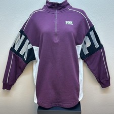 PINK Victoria  s Secret Sweatshirt Size Medium Purple Pullover 1/4 Zip Colorblock
