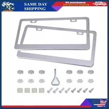 2PCS Chrome 304 Stainless Steel Metal License Plate Frame Tag Cover Screw Caps