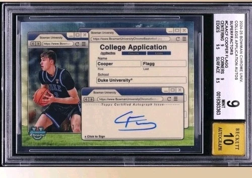 Cooper Flagg 2024 Bowman Chrome College Application AUTO Superfractors BGS 9 1/1