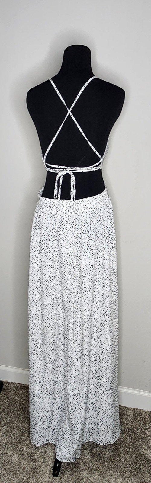 SHEIN Black & White Vcay Lace Up Back Slit Maxi Dress Boho Romantic Casual L image 5