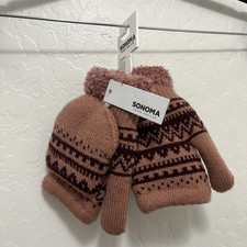 Sonoma Rose Geo Pattern Flip Top Mittens Gloves One Size