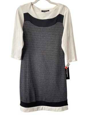 Y2K Sharagano Stretch Colorblock Dress Size 8 Ivory Black Charcoal Deadstock NEW