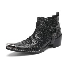 Rivet Men's Leather Ankle Boots High Top Shoes Pointed Toe Britain Comfort Retro
